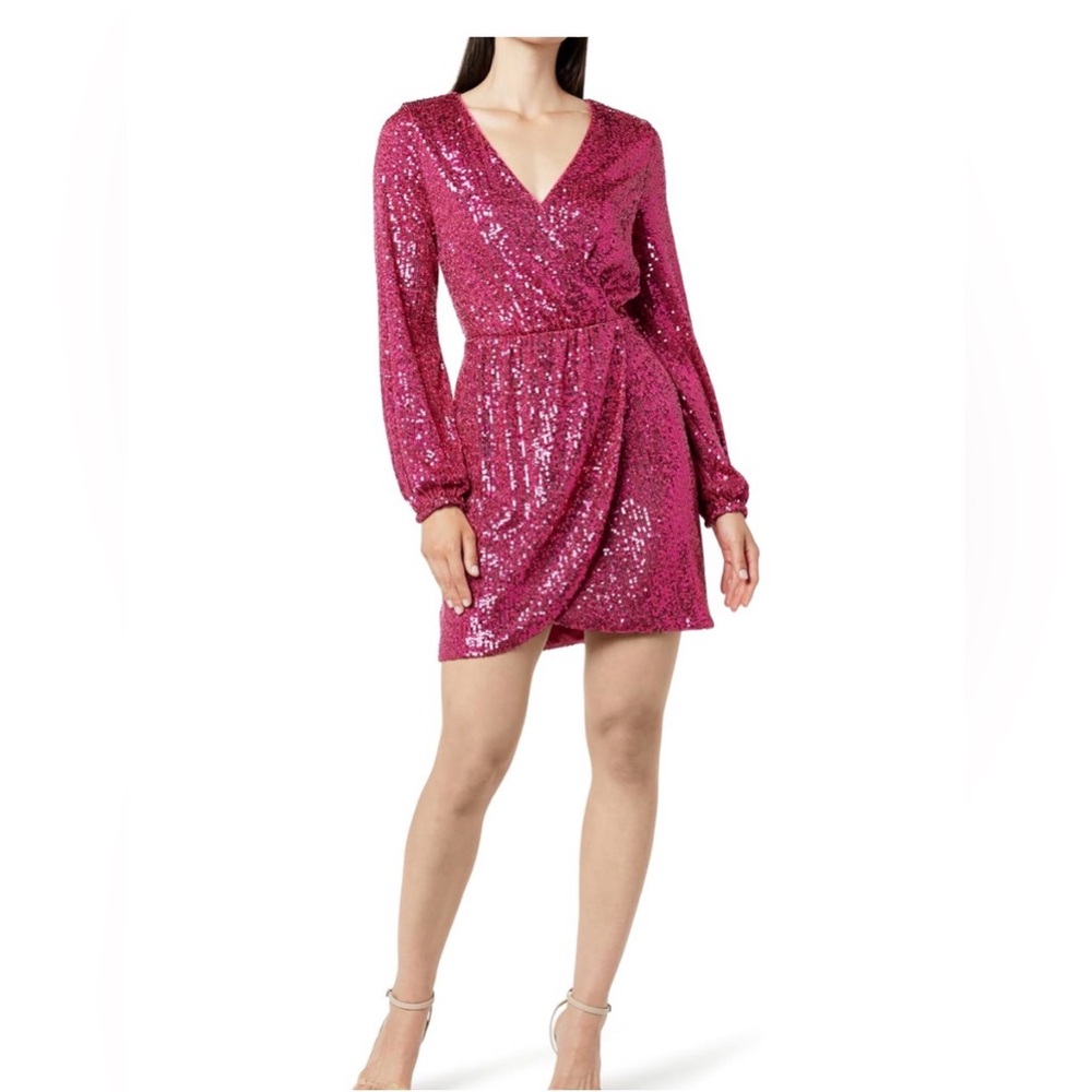 The Drop Spring Pink Sequin Wrap Dress NWT